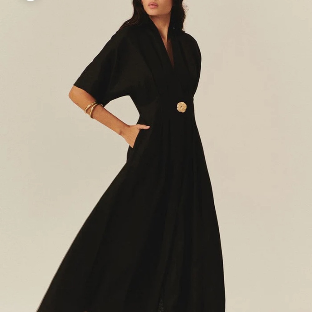 Exquise Anthropologie Soft Structure Shirt Dress Elegant Black Maxi Dress